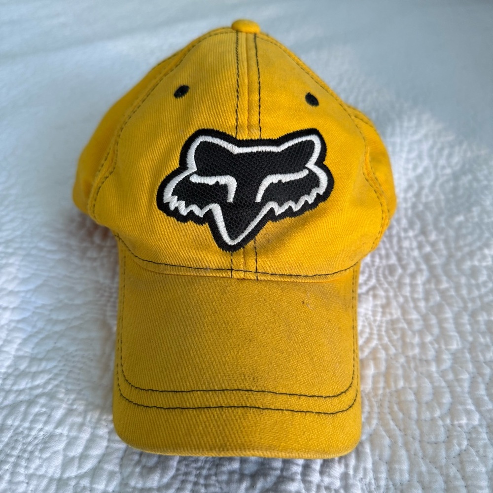 Very Rare Vintage 80s Fox Racing Yellow Hat – Made in Korea, Morgan Hill CA Tag